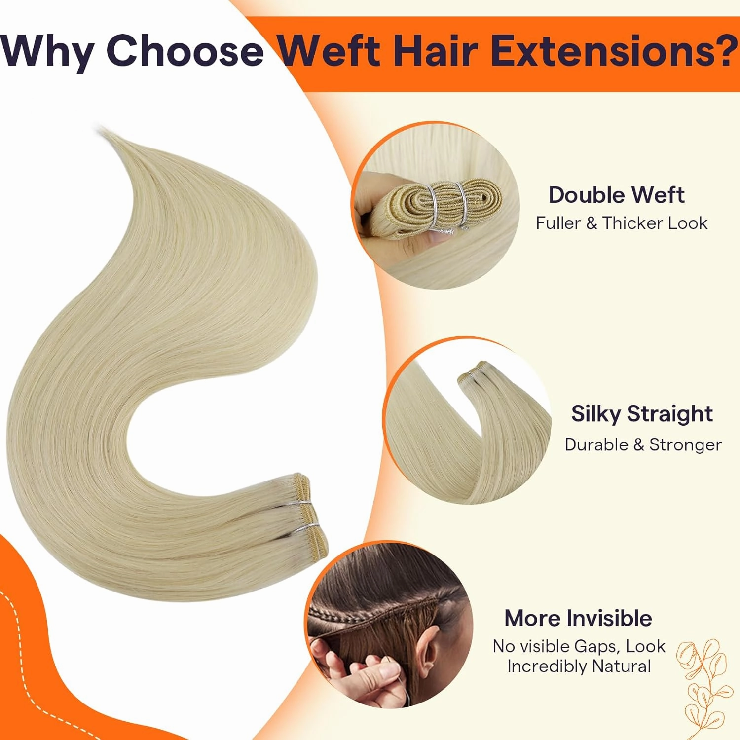 Full Shine Hair Extensions 24 Inch Weft Hair Extensions Human Hair Color Platinum Blonde Extensions Sew In Extensions Real Human Hair Remy Human Hair Weft Extensions 105G