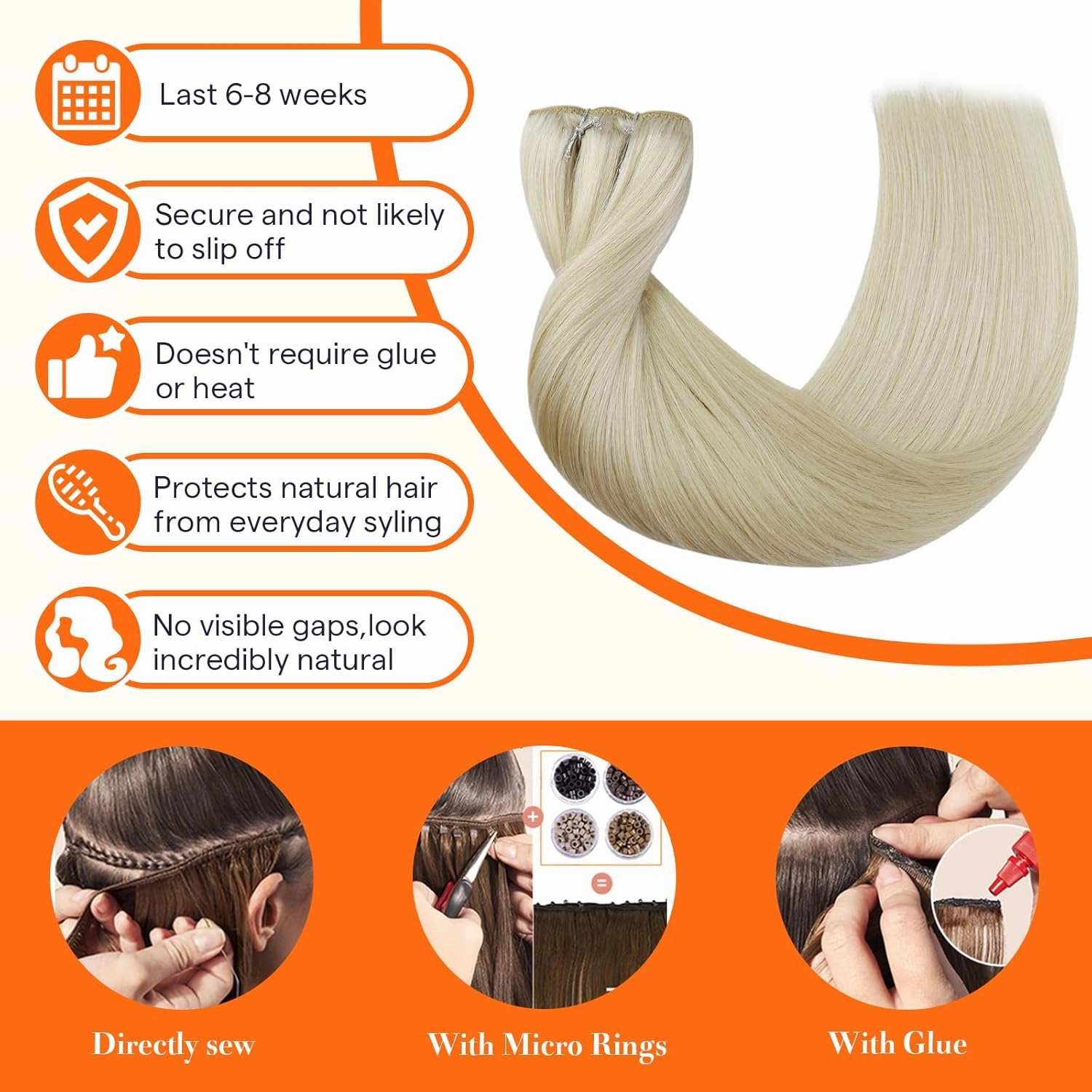 Full Shine Hair Extensions 24 Inch Weft Hair Extensions Human Hair Color Platinum Blonde Extensions Sew In Extensions Real Human Hair Remy Human Hair Weft Extensions 105G