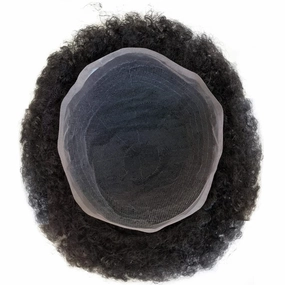 Full Swiss Lace Base Men Toupee with Human Hair Piece System 8"×10" Natural Black 1B# Curly 10mm