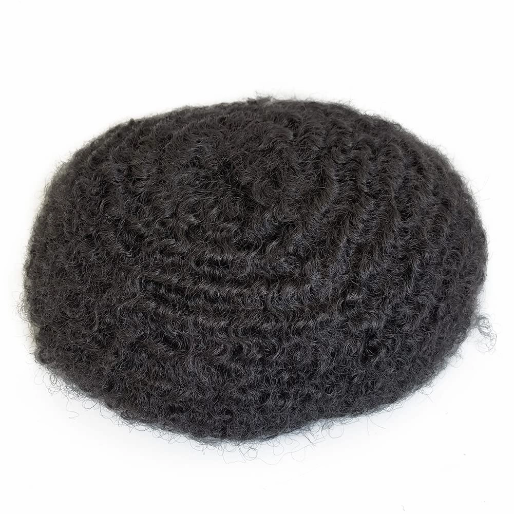 Full Swiss Lace Base Men Toupee with Human Hair Piece System 8"×10" Natural Black 1B# Curly 10mm