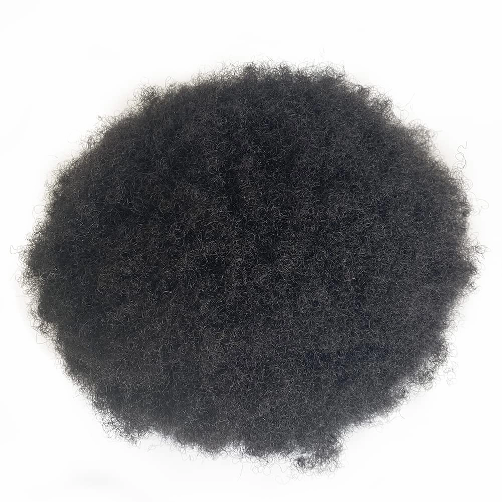 Full Swiss Lace Base Men Toupee with Human Hair Piece System 8"×10" Natural Black 1B# Curly 6mm