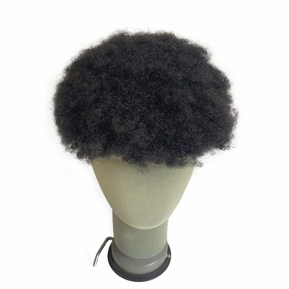 Full Swiss Lace Base Men Toupee with Human Hair Piece System 8"×10" Natural Black 1B# Curly 6mm