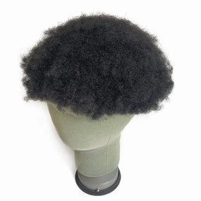 Full Swiss Lace Base Men Toupee with Human Hair Piece System 8"×10" Natural Black 1B# Curly 6mm