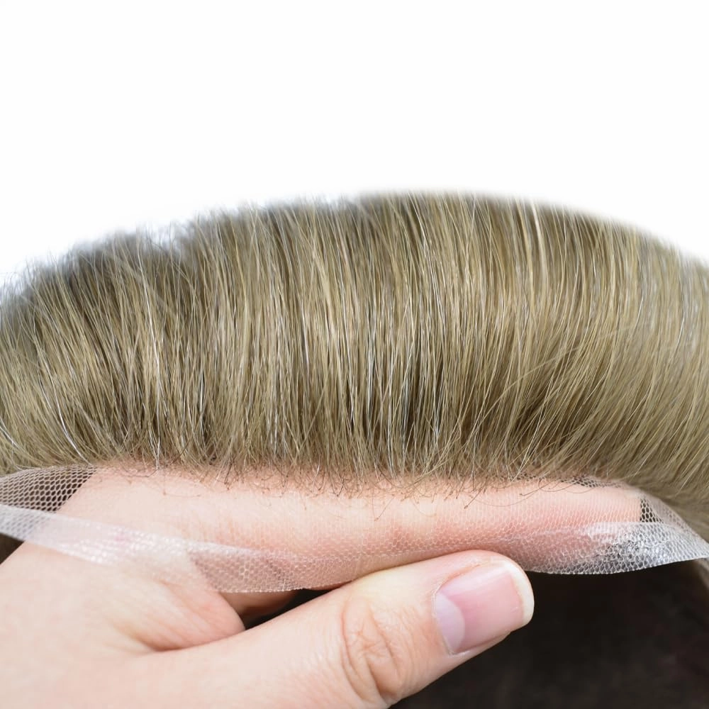 Full Swiss Lace Toupee for Men Human Hair Pieces Mens Toupee Hairpiece Replacement System Natural Looking Mens Lace Hair System #1720 17# DARK ASH BLONDE 20% GREY 8x10 80% light density