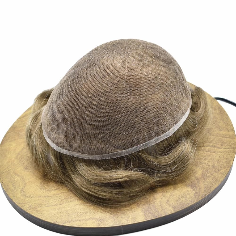 Full Swiss Lace Toupee for Men Human Hair Pieces Mens Toupee Hairpiece Replacement System Natural Looking Mens Lace Hair System #1720 17# DARK ASH BLONDE 20% GREY 8x10 80% light density