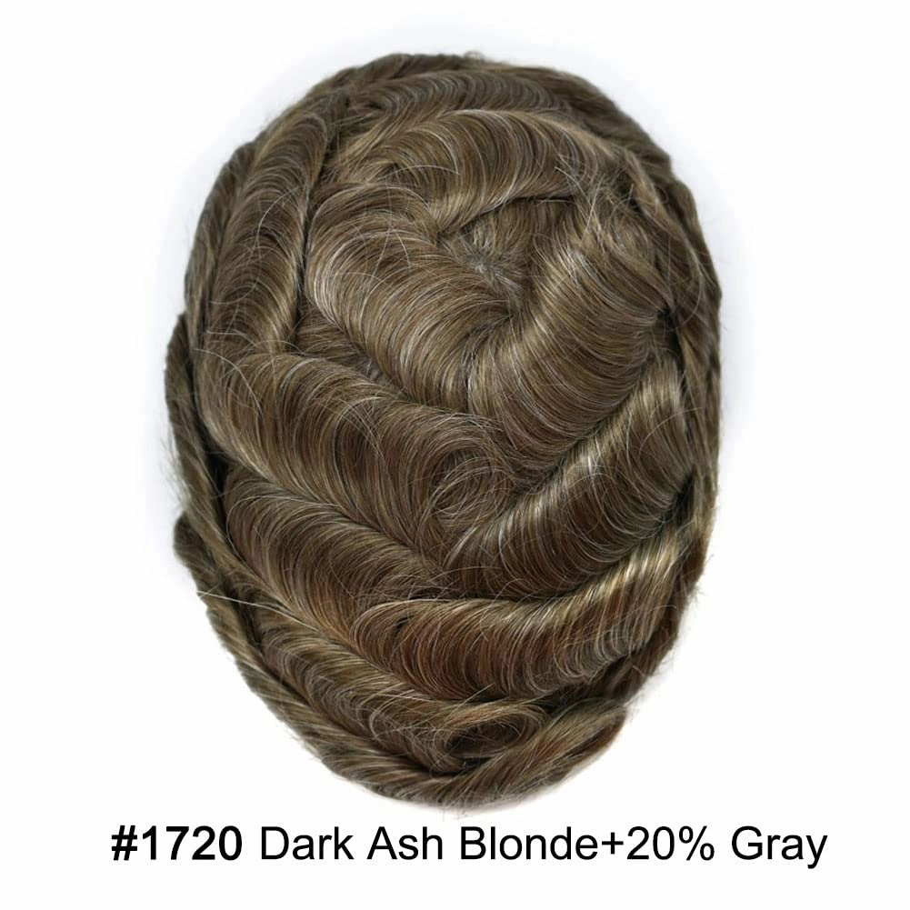 Full Swiss Lace Toupee for Men Human Hair Pieces Mens Toupee Hairpiece Replacement System Natural Looking Mens Lace Hair System #1720 17# DARK ASH BLONDE 20% GREY 8x10 80% light density