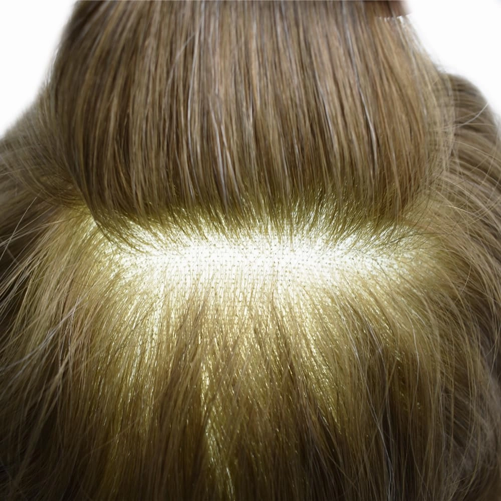 Full Swiss Lace Toupee for Men Human Hair Pieces Mens Toupee Hairpiece Replacement System Natural Looking Mens Lace Hair System #1810 18# MEDIUM BLONDE 10% GREY 7x9 80% light density