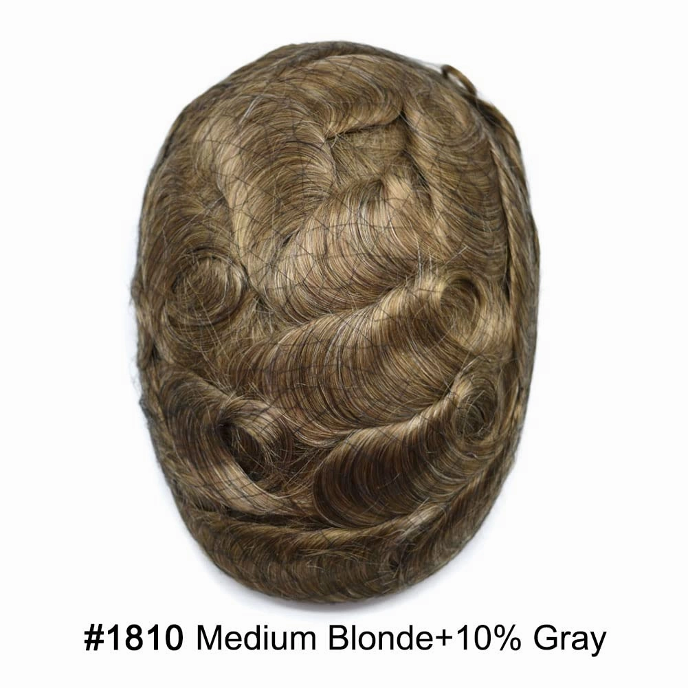 Full Swiss Lace Toupee for Men Human Hair Pieces Mens Toupee Hairpiece Replacement System Natural Looking Mens Lace Hair System #1810 18# MEDIUM BLONDE 10% GREY 7x9 80% light density
