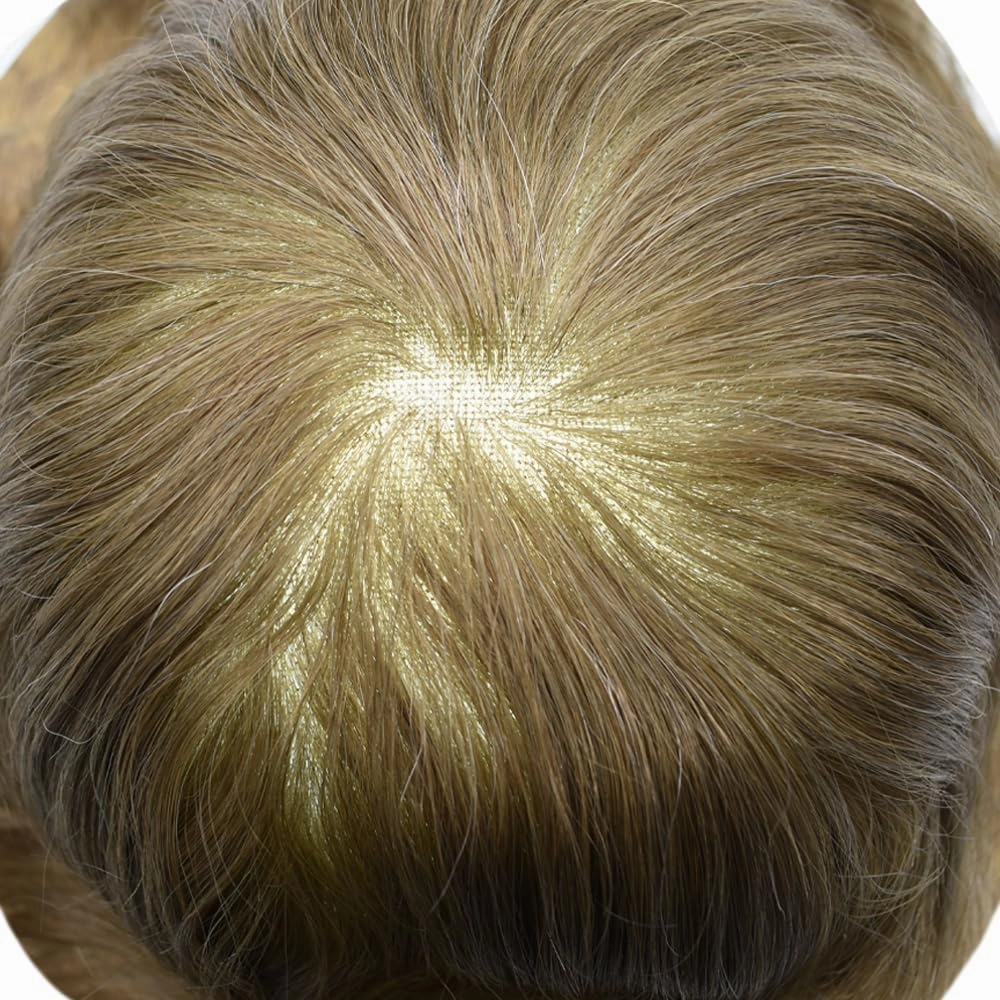 Full Swiss Lace Toupee for Men Human Hair Pieces Mens Toupee Hairpiece Replacement System Natural Looking Mens Lace Hair System #1810 18# MEDIUM BLONDE 10% GREY 7x9 80% light density