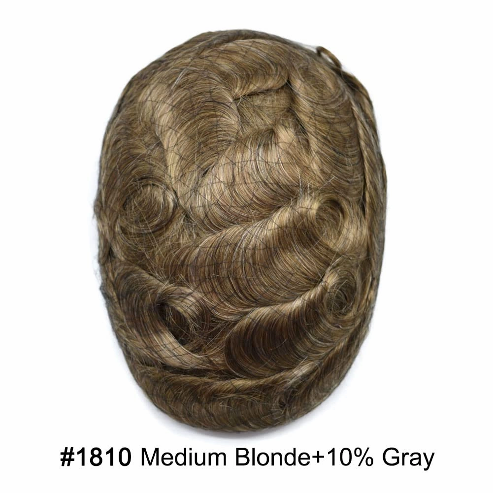Full Swiss Lace Toupee for Men Human Hair Pieces Mens Toupee Hairpiece Replacement System Natural Looking Mens Lace Hair System #1810 18# MEDIUM BLONDE 10% GREY 8x10 80% light density