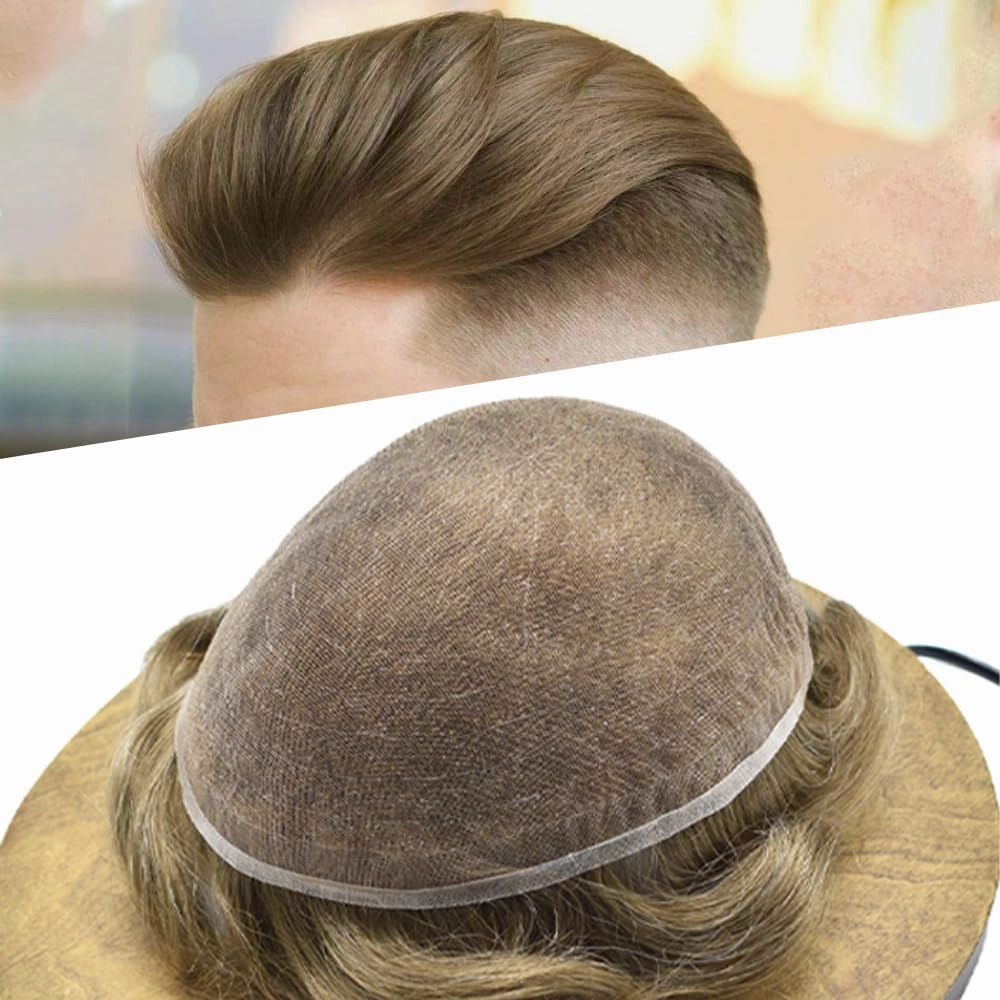 Full Swiss Lace Toupee for Men Human Hair Pieces Mens Toupee Hairpiece Replacement System Natural Looking Mens Lace Hair System #1810 18# MEDIUM BLONDE 10% GREY 8x10 80% light density