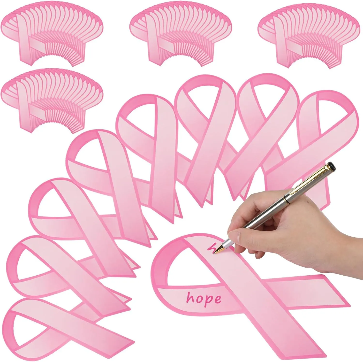 Fulmoon 500 Pcs Large Paper Ribbons Breast Cancer Ribbon Fundraising Items Breast Cancer Awareness Accessories for Donation Cutouts to Support and Care for Women, 4 x 8 Inches (Pink)