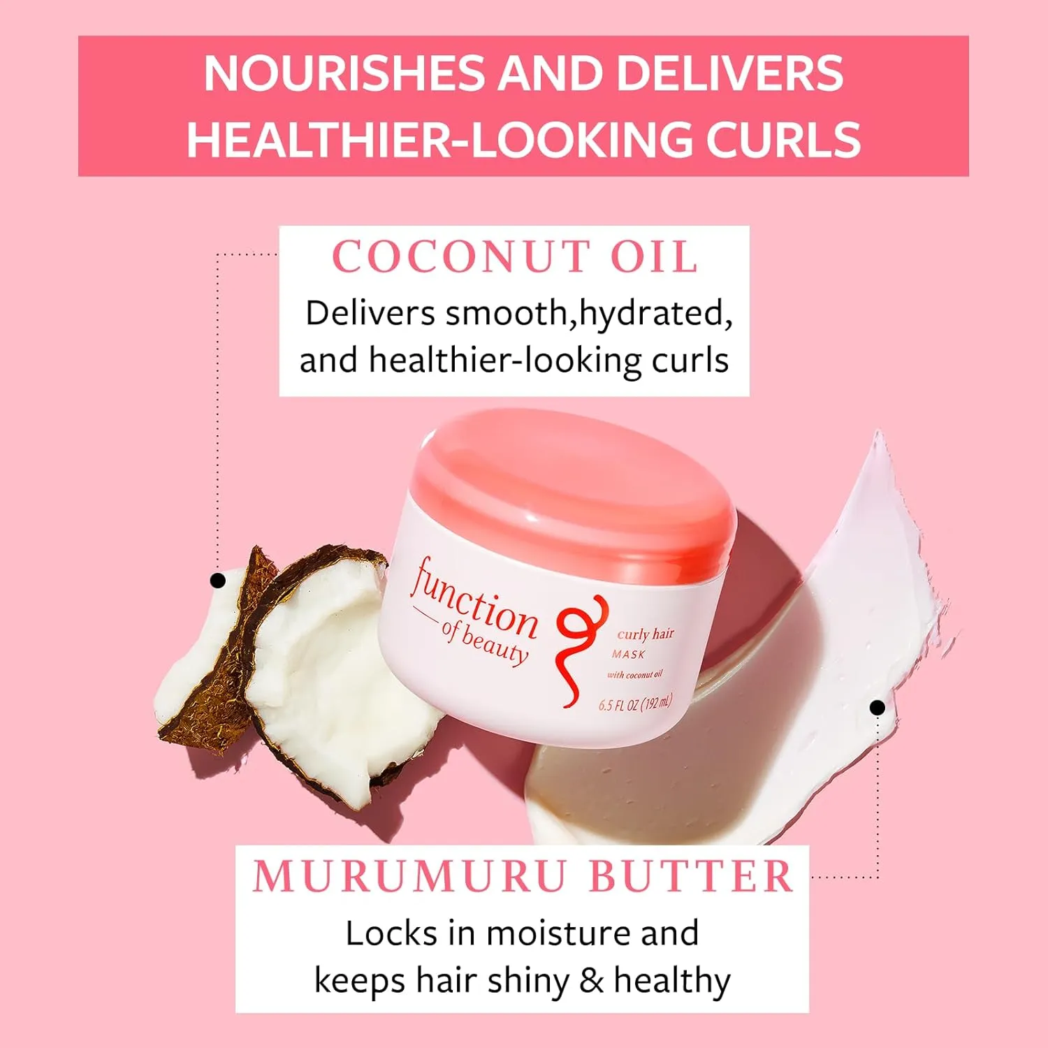 FUNCTION OF BEAUTY Hair Mask for Curly Hair, 6.5 oz Each (2-Pack) - Deep Conditioning Formula With Coconut Oil and Shea Butter for Smooth, Hydrated, Healthier Looking Curls