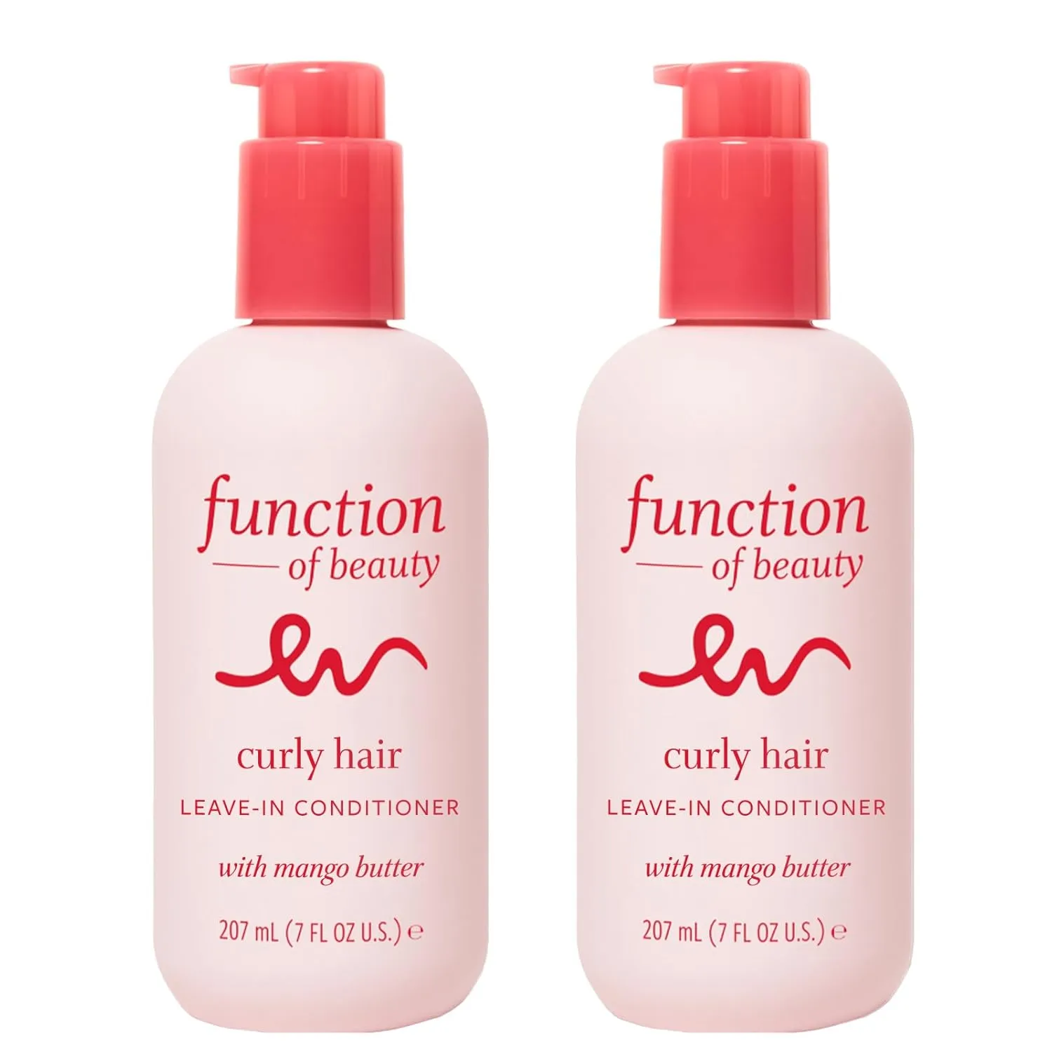 FUNCTION OF BEAUTY Leave In Conditioner for Curly Hair, 7 oz Each (2-Pack) - Sulfate Free Conditioner with Mango Butter Hydrates, De-Frizzes and Defines Curls