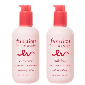 FUNCTION OF BEAUTY Leave In Conditioner for Curly Hair, 7 oz Each (2-Pack) - Sulfate Free Conditioner with Mango Butter Hydrates, De-Frizzes and Defines Curls