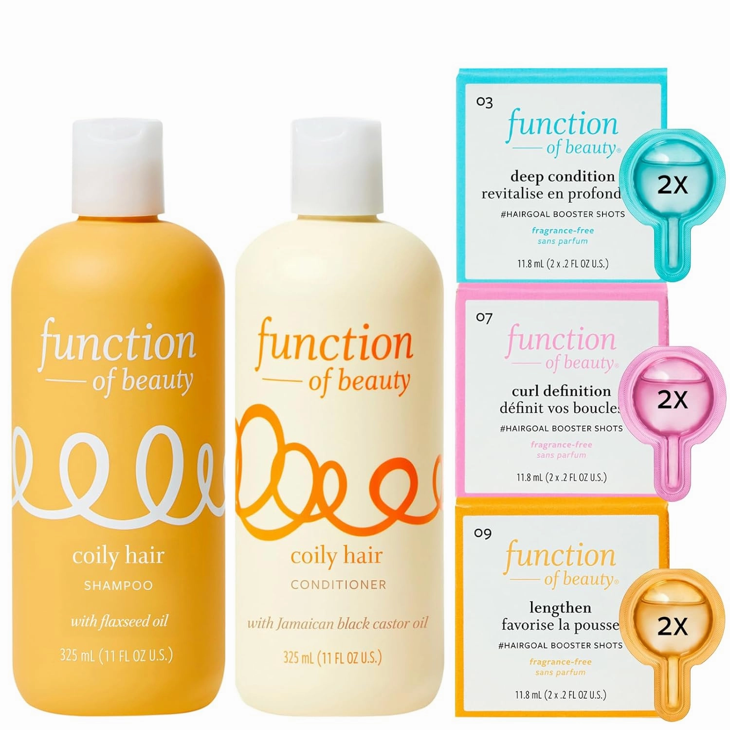 Function of Beauty Coily Hair Shampoo   Conditioner (11 oz Each)   Curl Definition, Lengthen & Deep Condition #HairGoal Boosters Set - Sulfate-Free - Nourish, Hydrate & Revive Coils & Curls