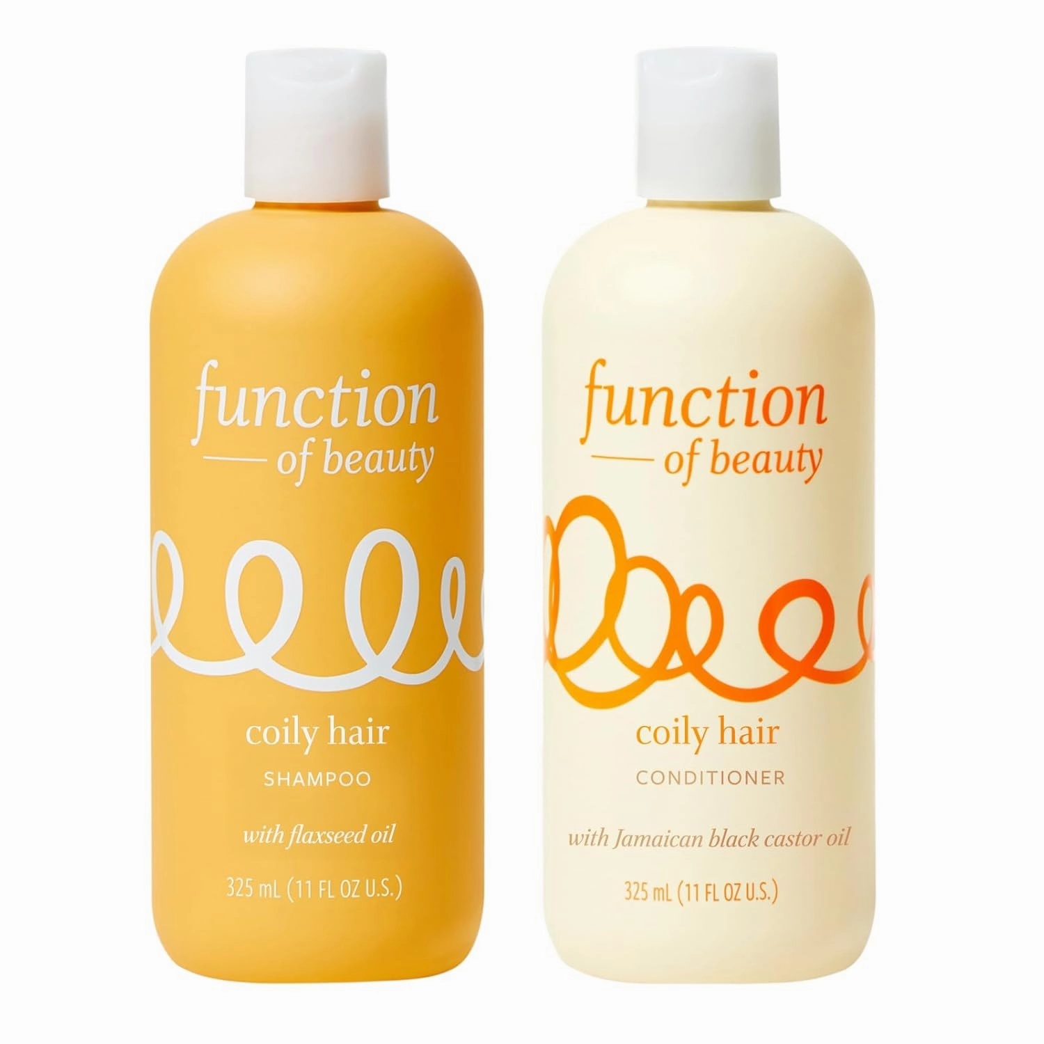 Function of Beauty Coily Hair Shampoo & Conditioner, 11 oz Each - Flaxseed Oil Nourishes & Hydrates Coils & Curls, Jamaican Black Castor Oil Moisturizes & Revives, Sulfate-Free, Customizable Haircare