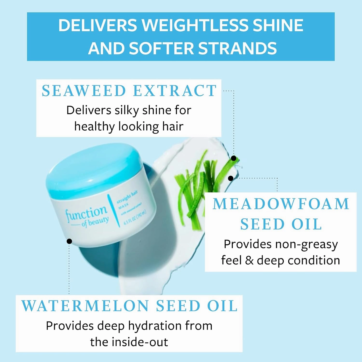 FUNCTION OF BEAUTY Customizable Hair Mask for Straight Hair, 6.5 oz Each (2-Pack) - Deep Conditioning Formula With Seaweed Extract to Promote Silky Shine