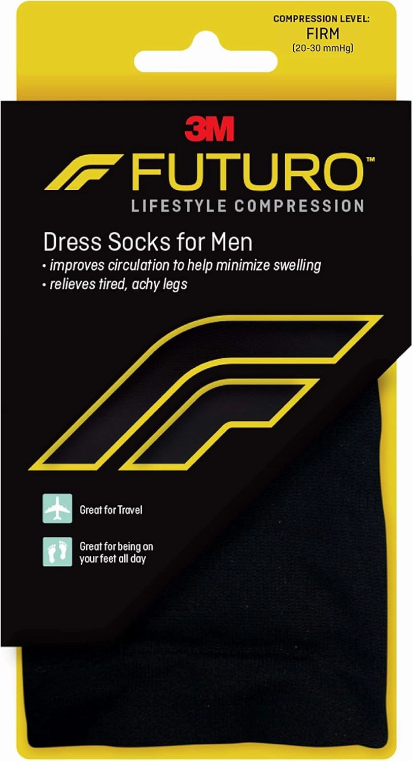 FUTURO Dress Socks For Men – Black – X-Large – Firm Compression Socks – 1 Pair (Pack of 6)
