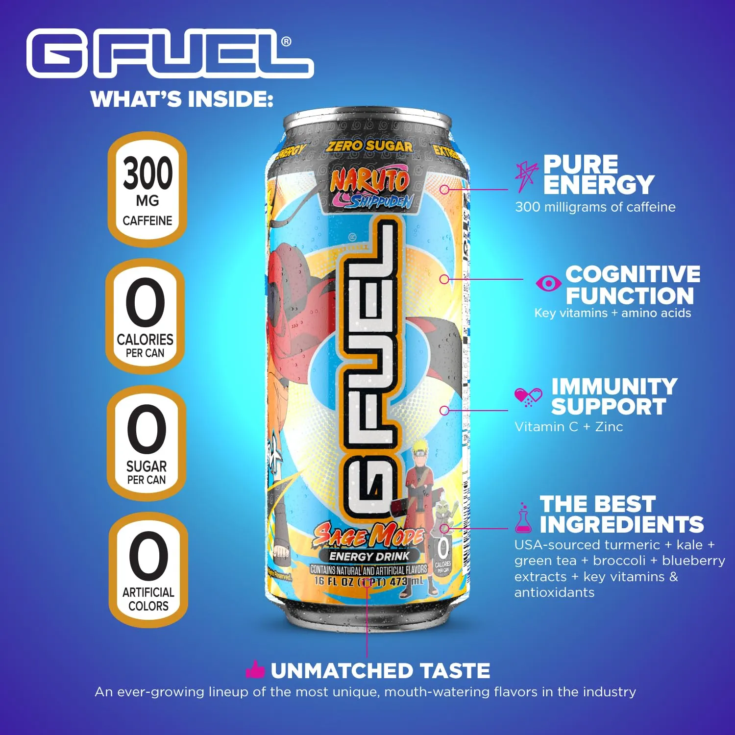 G Fuel Energy Drink, Pomelo White Peach, Sugar Free Beverage with 300mg Caffeine, Daily Energy Boost with Focus Amino, Vitamin   Antioxidants, 16 oz Cans (Sage Mode, 12-Pack)