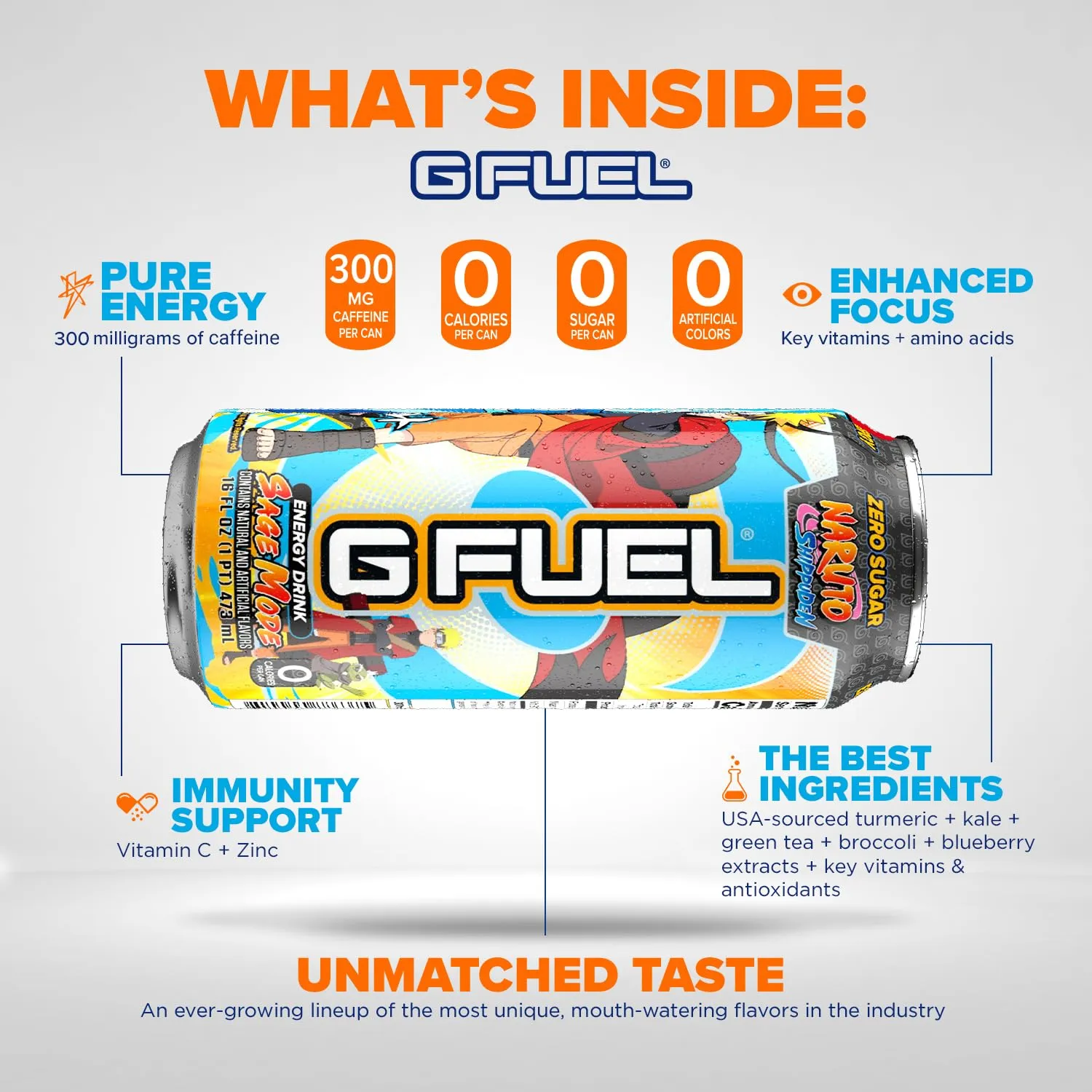 G Fuel Energy Drink, Pomelo White Peach, Sugar Free Beverage with 300mg Caffeine, Daily Energy Boost with Focus Amino, Vitamin   Antioxidants, 16 oz Cans (Sage Mode, 12-Pack)