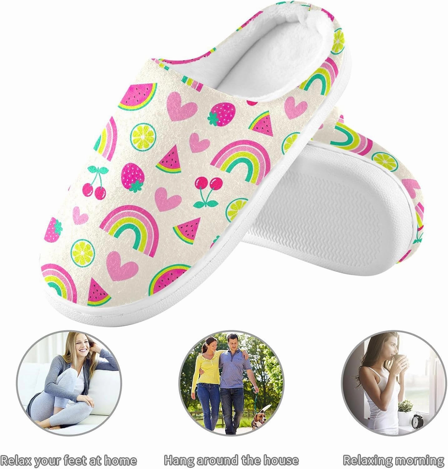 GAIGEO Mens Indoor Slippers Sweet Watermelon Pink Stripes, Warm Men House Slippers for Indoor/Outdoor, Ideal for Winter