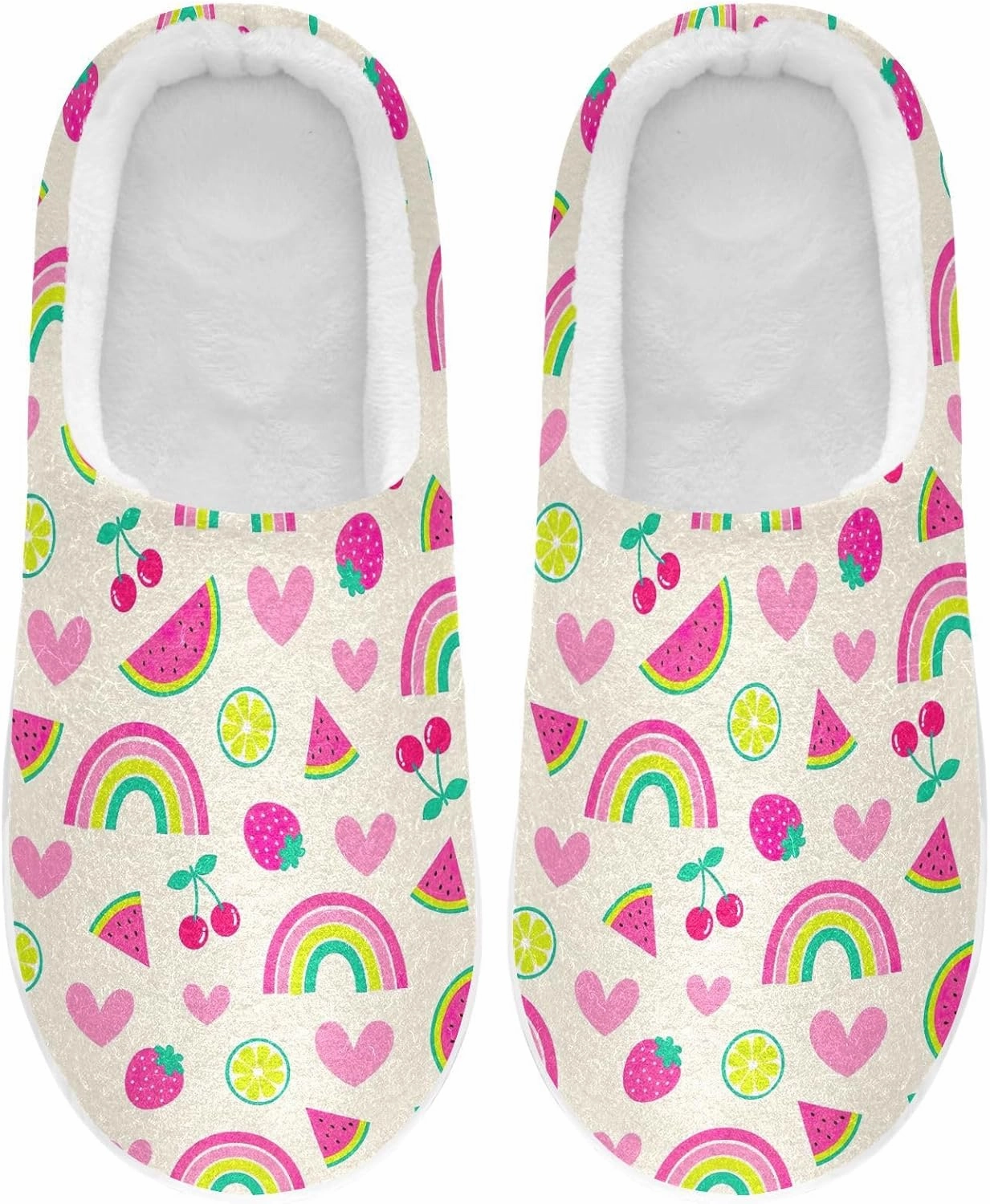 GAIGEO Mens Indoor Slippers Sweet Watermelon Pink Stripes, Warm Men House Slippers for Indoor/Outdoor, Ideal for Winter
