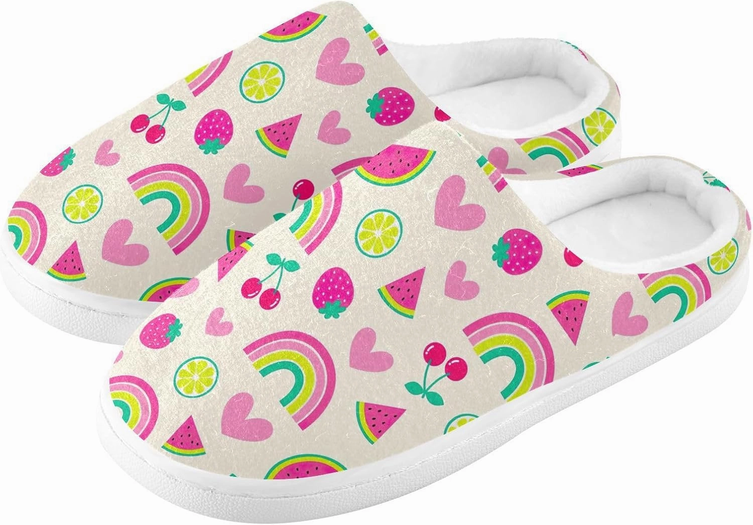GAIGEO Mens Indoor Slippers Sweet Watermelon Pink Stripes, Warm Men House Slippers for Indoor/Outdoor, Ideal for Winter