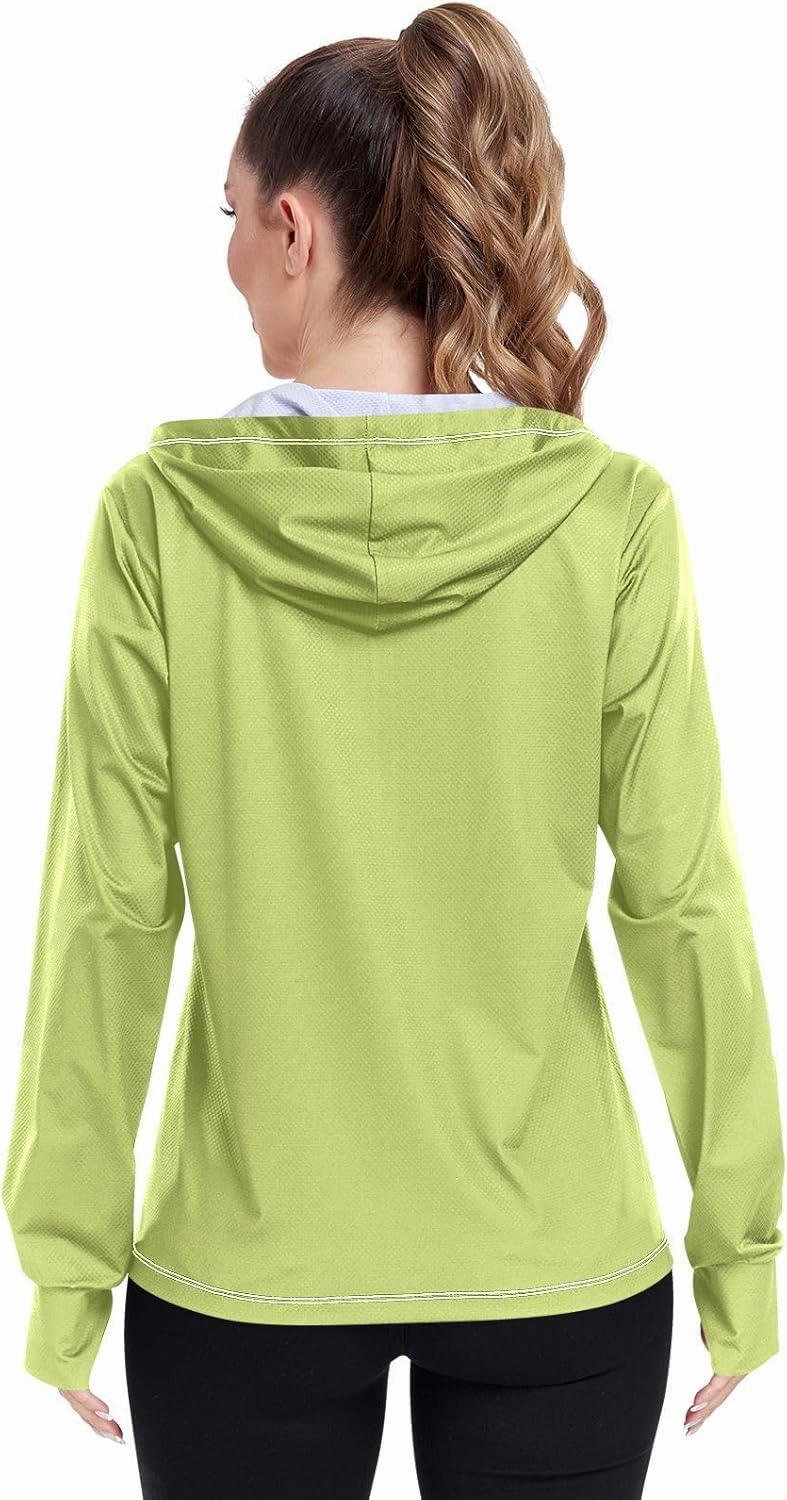 GAIGEO Peach Gradient Women Jacket UPF 50  Women Uv Protection Clothing, Hooded Design Thumb Holes, S