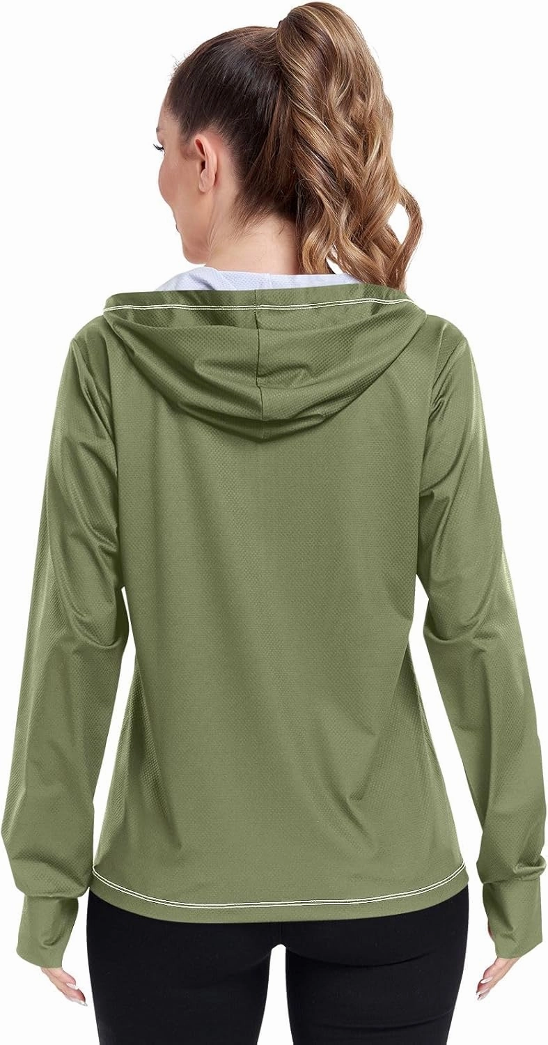 GAIGEO Peach Gradient Women Jacket UPF 50  Women Uv Protection Clothing, Hooded Design Thumb Holes, S