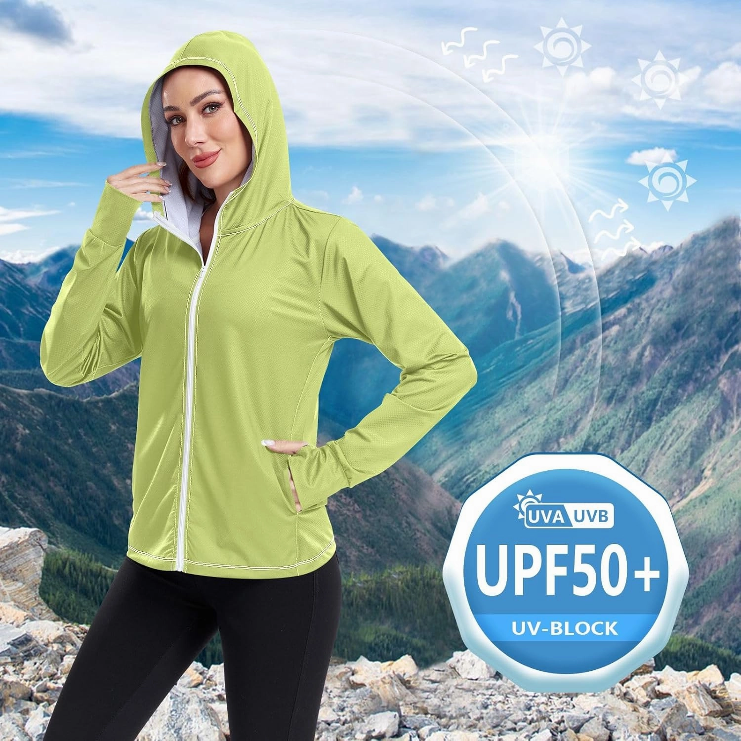 GAIGEO Peach Gradient Women Jacket UPF 50  Women Uv Protection Clothing, Hooded Design Thumb Holes, S
