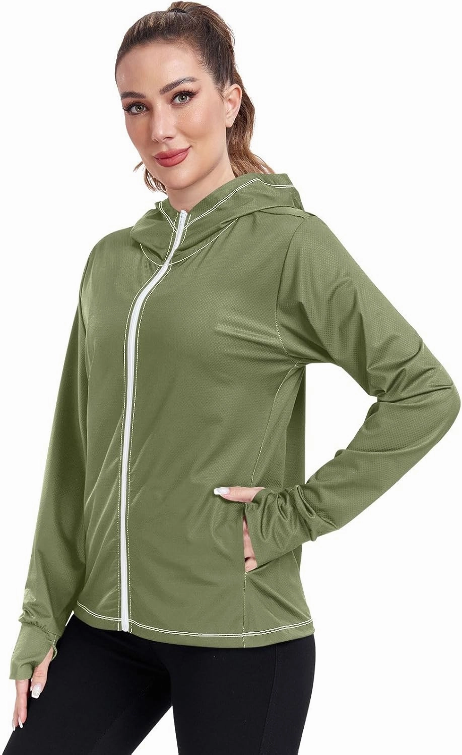 GAIGEO Peach Gradient Women Jacket UPF 50  Women Uv Protection Clothing, Hooded Design Thumb Holes, S
