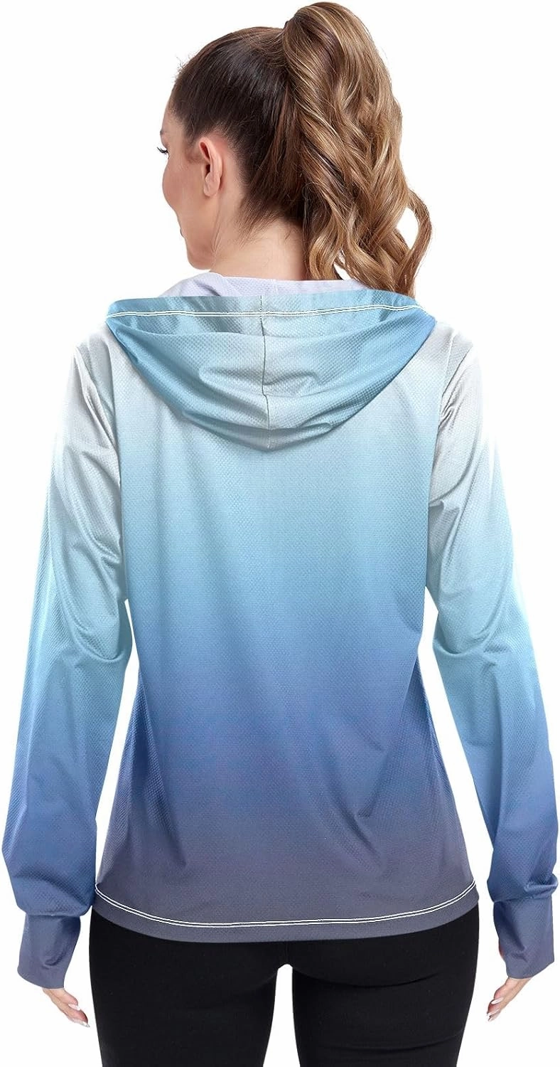 GAIGEO Peach Gradient Women Jacket UPF 50  Women Uv Protection Clothing, Hooded Design Thumb Holes, S