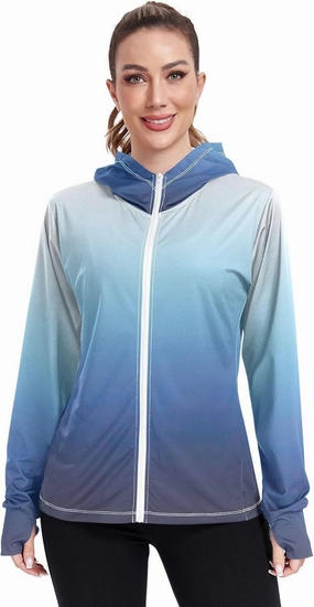 GAIGEO Peach Gradient Women Jacket UPF 50  Women Uv Protection Clothing, Hooded Design Thumb Holes, S