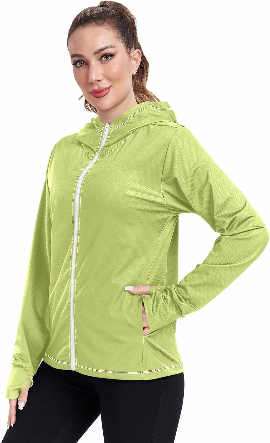 GAIGEO Peach Gradient Women Jacket UPF 50  Women Uv Protection Clothing, Hooded Design Thumb Holes, S