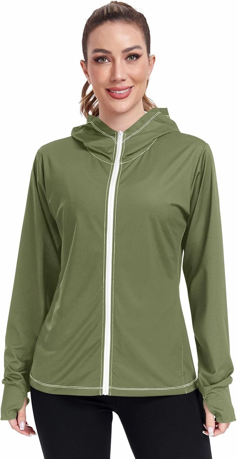 GAIGEO Peach Gradient Women Jacket UPF 50  Women Uv Protection Clothing, Hooded Design Thumb Holes, S