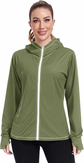 GAIGEO Peach Gradient Women Jacket UPF 50  Women Uv Protection Clothing, Hooded Design Thumb Holes, S