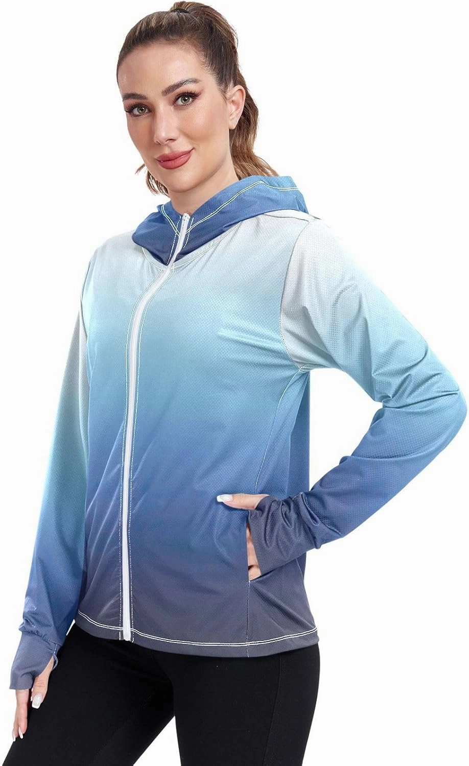 GAIGEO Peach Gradient Women Jacket UPF 50  Women Uv Protection Clothing, Hooded Design Thumb Holes, S