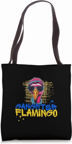 Gangster Flamingo Funny Comic Style Tote Bag