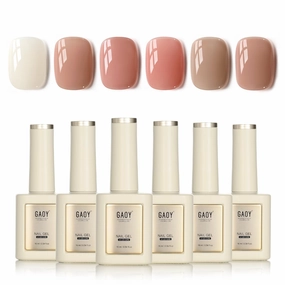 GAOY 16ml 6 Colors Sheer Nude Pink Gel Nail Polish Set, Jelly Translucent Pale Rose Dusty Apricot Light Cinnamon Gel Polish Kit, UV Light Cure for Nail Art DIY and Salon, Gentle Lady