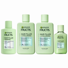 Garnier Fructis Hair Filler Bonding Pre-Shampoo Hair Treatment   Moisture Repair Shampoo, Conditioner and Serum Set with Hyaluronic Acid for Curly, Wavy Hair, 4 Items, 1 Kit