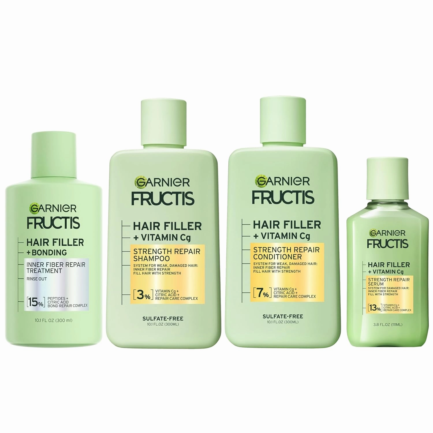 Garnier Fructis Hair Filler Bonding Pre-Shampoo Hair Treatment   Strength Repair Shampoo, Conditioner and Serum Set with Vitamin Cg, 4 Items, 1 Kit