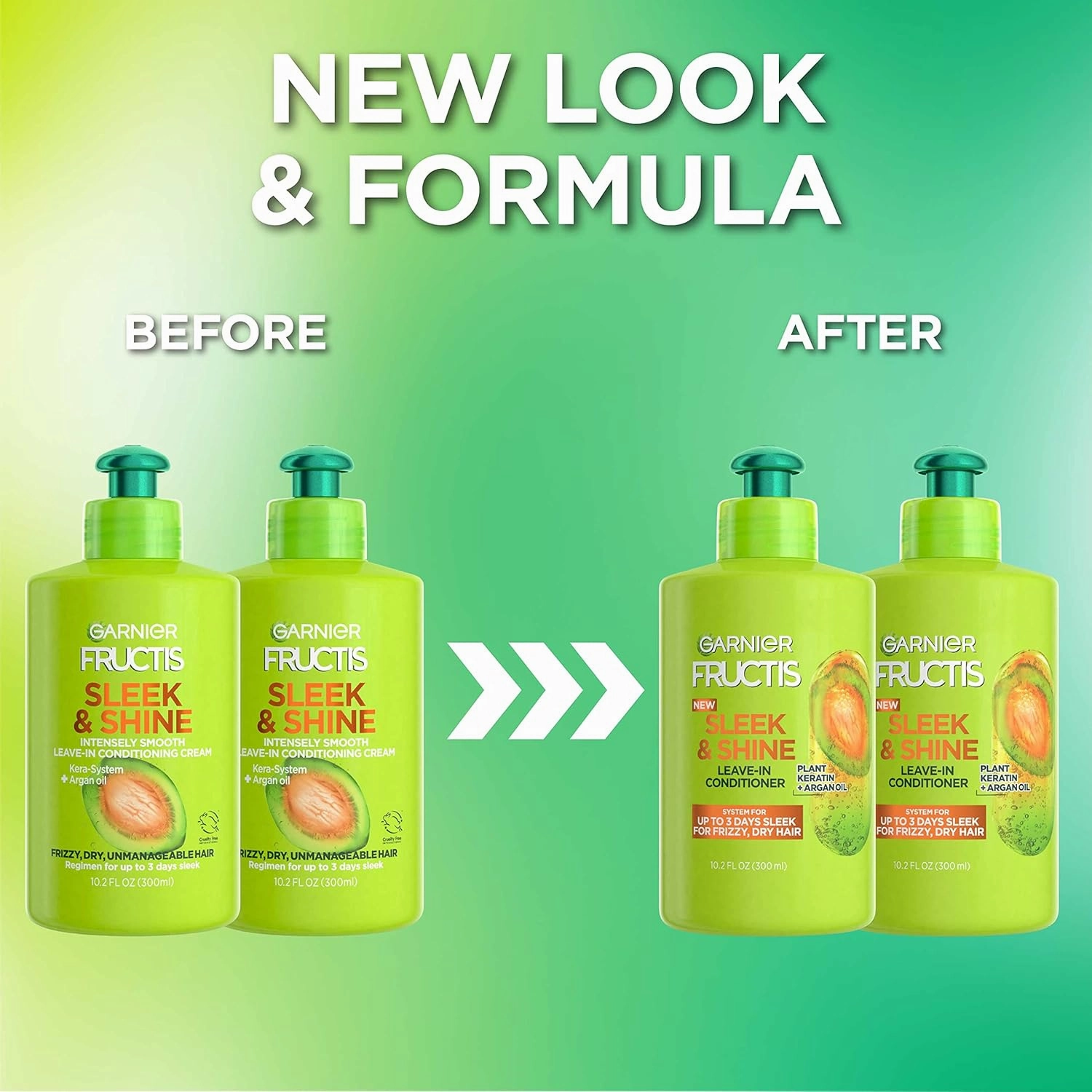 Garnier Fructis Sleek & Shine Leave-In Conditioning Cream for Frizzy, Dry Hair, Plant Keratin   Argan Oil, 10.2 Fl Oz, 2 Count (Packaging May Vary) (Pack of 2)