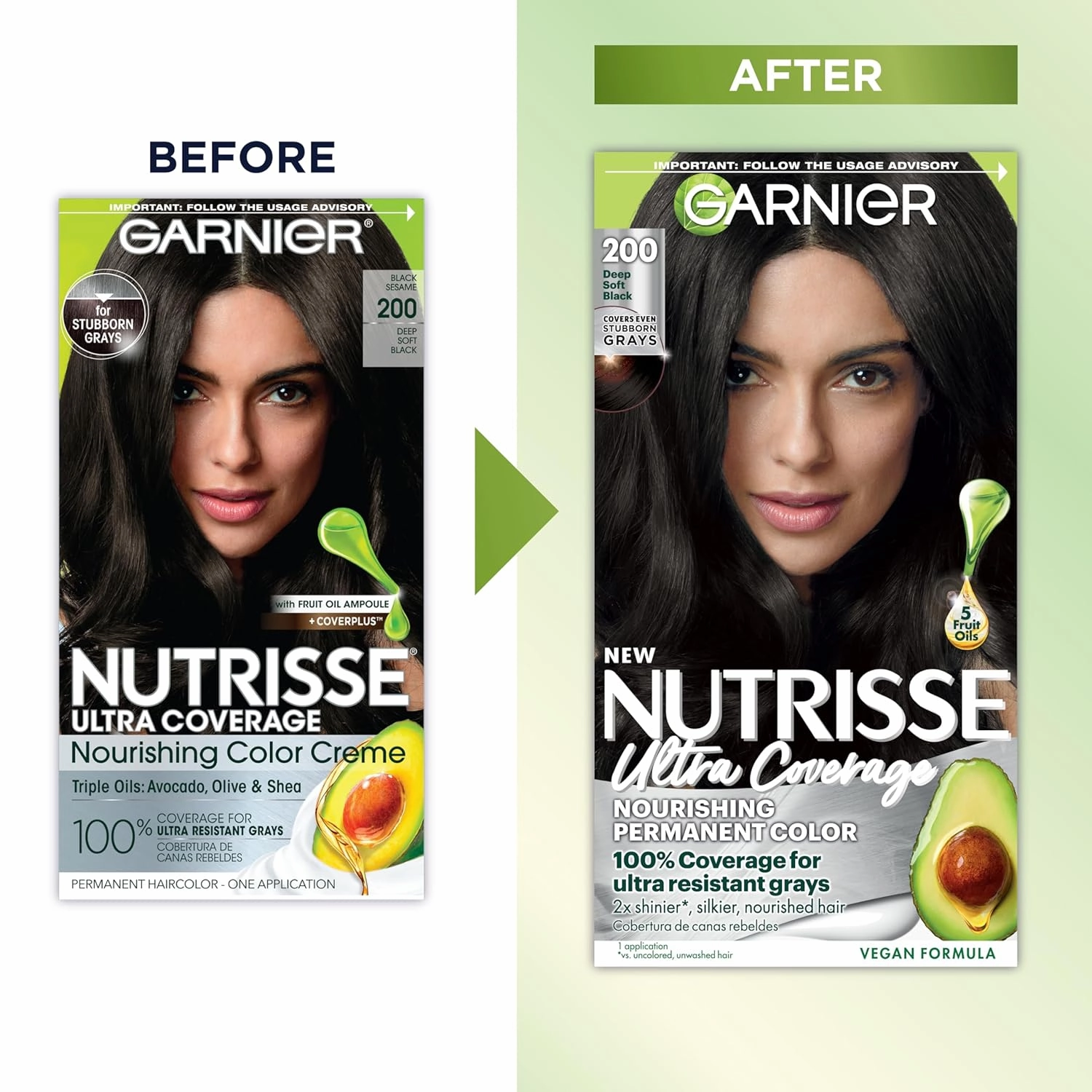 Garnier Hair Color Nutrisse Ultra Coverage Nourishing Creme, 200 Deep Soft Black (Black Sesame) Permanent Hair Dye, 3 Count (Packaging May Vary)