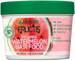 Garnier Hair Mask, Watermelon Hairfood, Moisturising 3-in-1 Mask, Gently Detangles Fine Hair and Gives Unrivalled Shine, Fructis, 390 ml