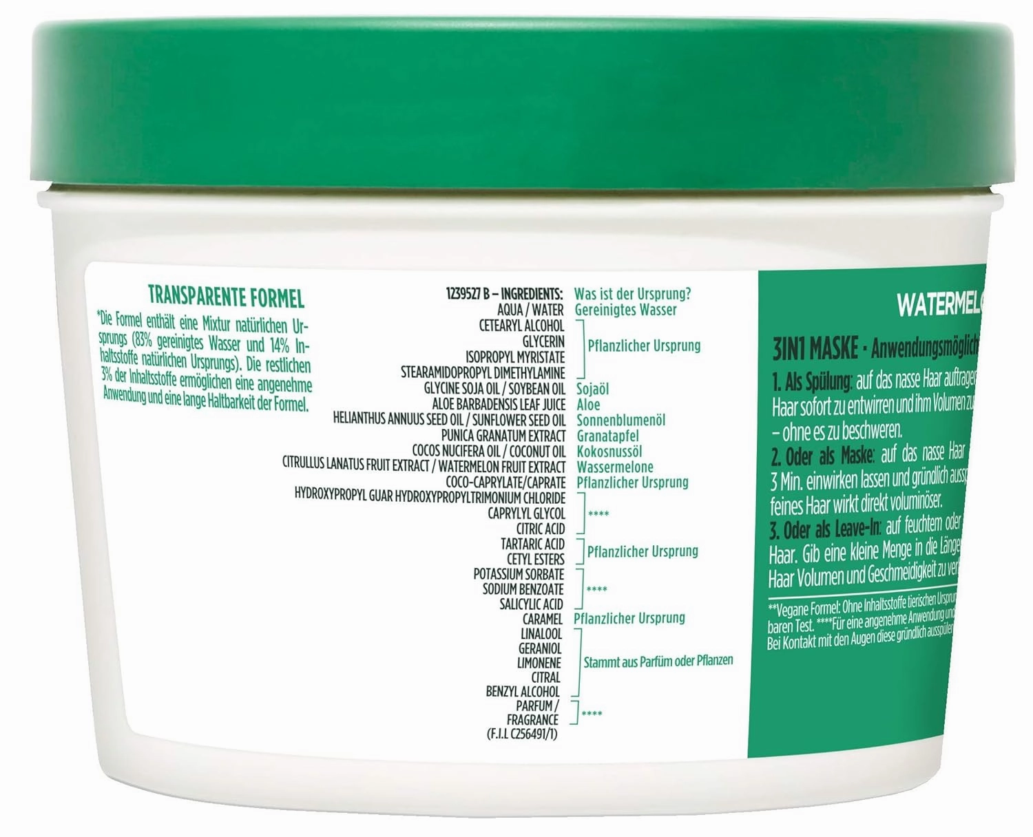Garnier Hair Mask, Watermelon Hairfood, Moisturising 3-in-1 Mask, Gently Detangles Fine Hair and Gives Unrivalled Shine, Fructis, 390 ml