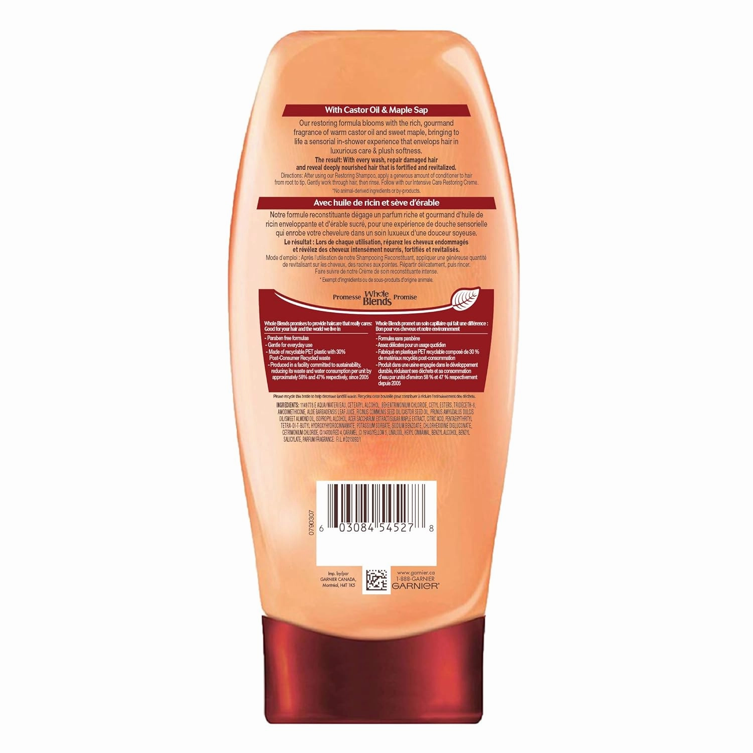 Garnier Whole Blends Restoring Conditioner Maple Remedy, For Dry, Damaged Hair, 12.5 fl. oz.