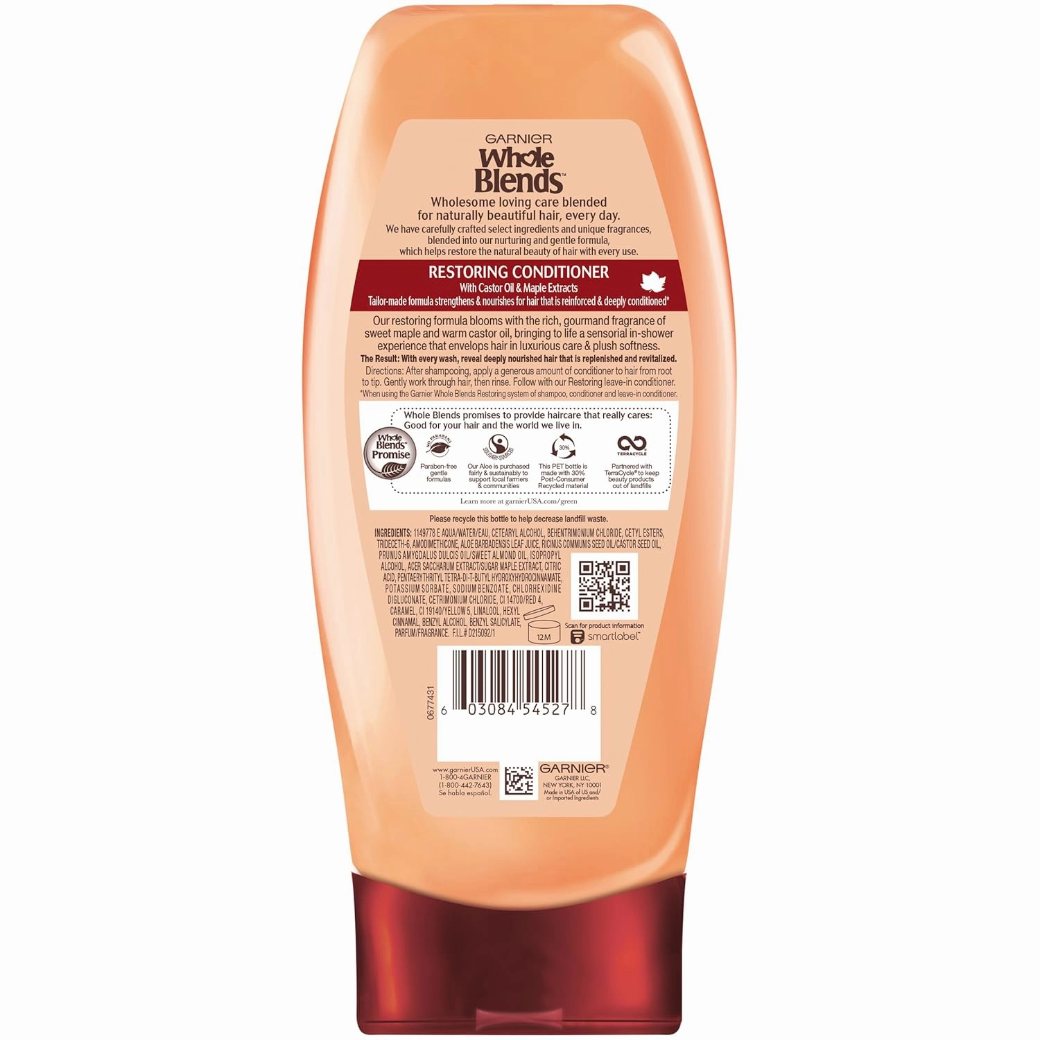 Garnier Whole Blends Restoring Conditioner Maple Remedy, For Dry, Damaged Hair, 12.5 fl. oz.