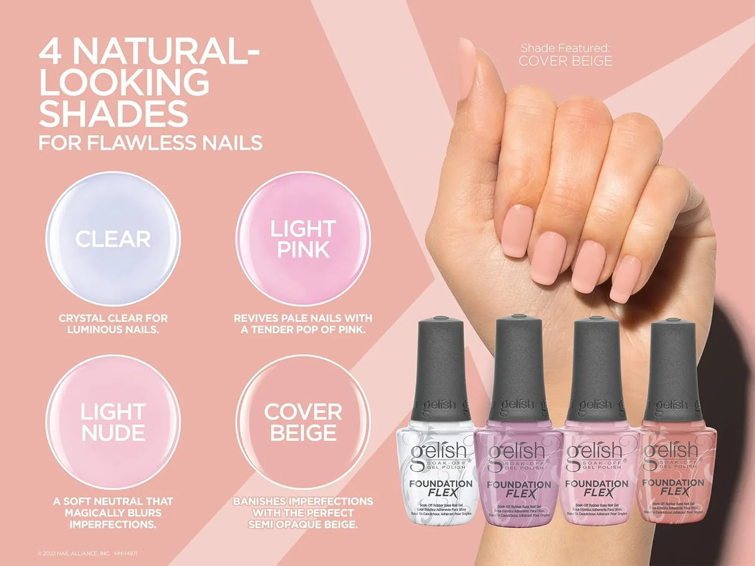 Gelish Foundation Flex – Flexible Base Coat for Nails, Ridge Filling, & Perfect Protection, Soak-Off Rubber Base Gel Nail Kit for Long-Lasting Nail Strength and Flexibility (Light Pink, 15mL)