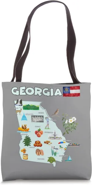 Georgia State Map T-shirt tourist attractions cities flag Tote Bag